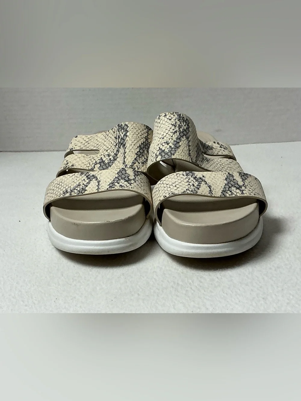 Cole Haan Beige Snake-Print Slide Sandals with White Platform